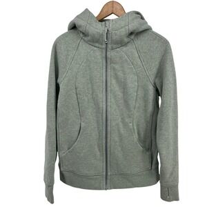 Lululemon Scuba Full Zip Hoodie Green Heathered Cotton Fleece Women Size 8
